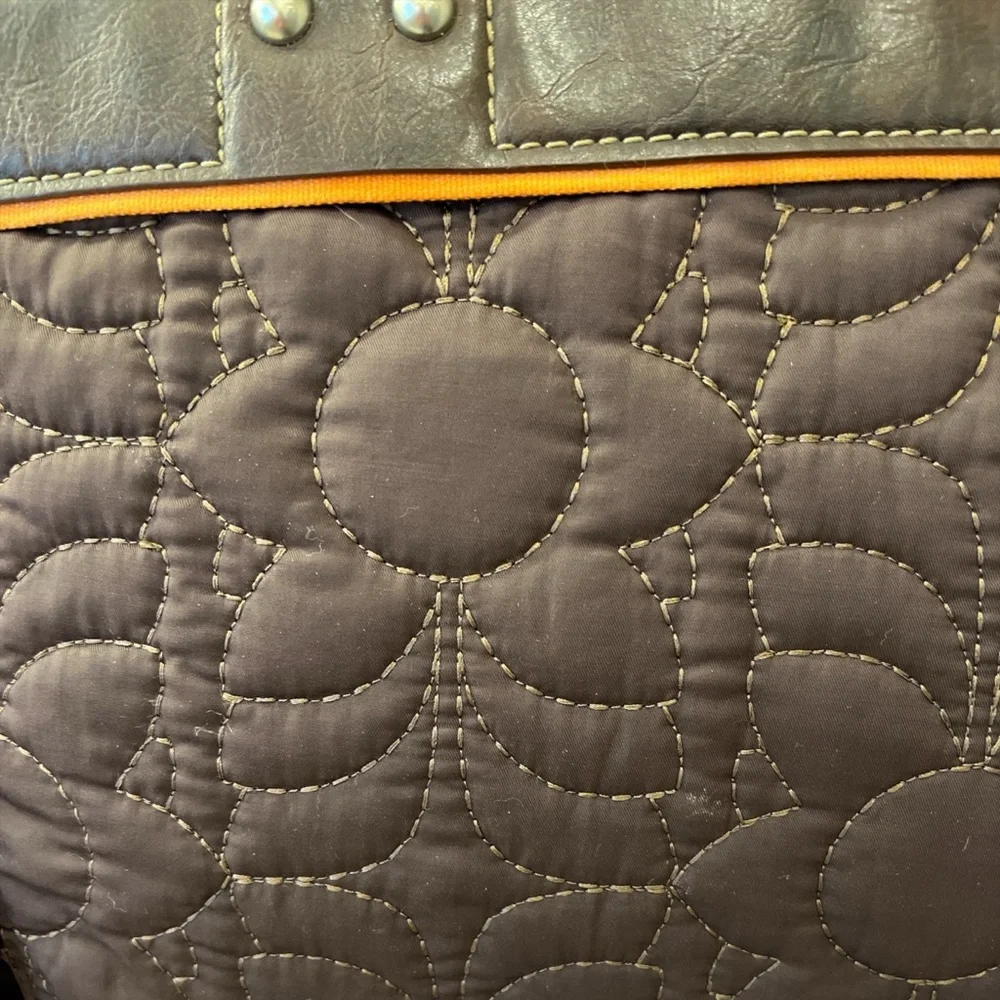 Fossil Laptop Tote Quilted Brown Work Bag Leather Trim